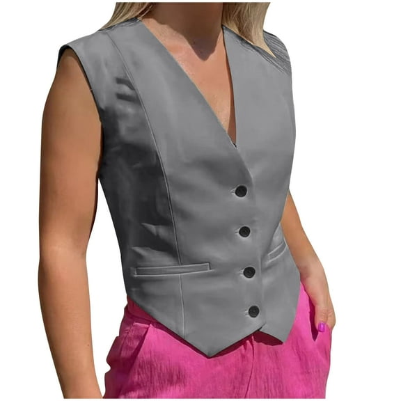 APEXFWDT Women's Business Button Up Sleeveless Vests V Neck Slim Fitted Jacket Waistcoat Dressy Casual Suit Jacket Versatile Vests