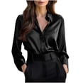 thumbnail image 1 of APEXFWDT Women's Button Down Satin Dress Shirt Long Sleeve Casual Formal Blouse Solid Color Collared Work Shirt,XXL,Black, 1 of 6