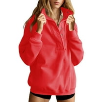 APEXFWDT Women’s Button-Up Pullover Lightweight Fleece-Lined Sweatshirt Loose Fit Long Sleeve Sweatshirt for Cozy Casual Wear,S,Red