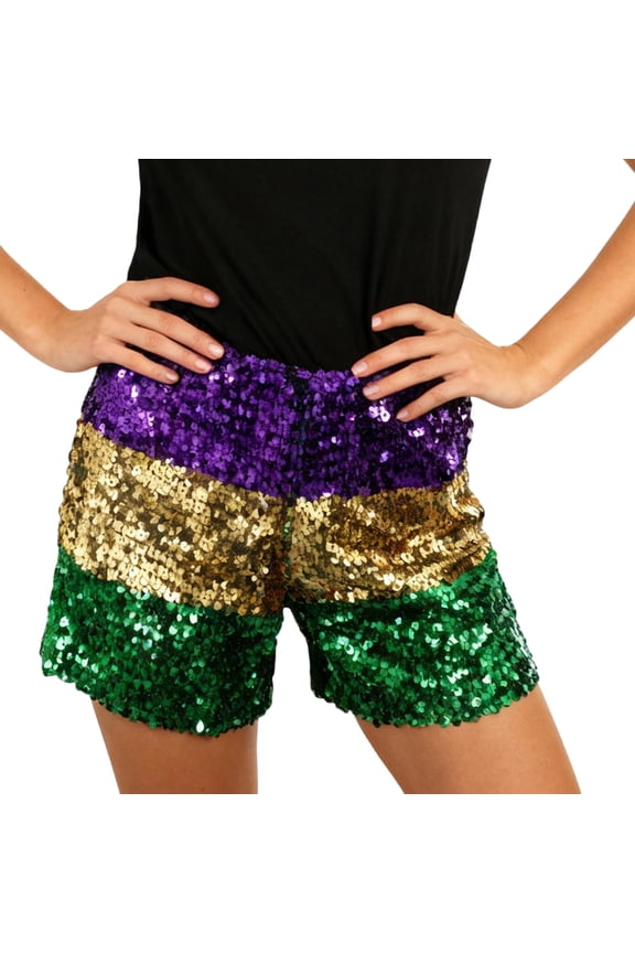 Women's Carnival Sequin Shorts Elastic Waist Slim-Fit Low-Rise Shorts Festive Party Wear,L,Multicolor