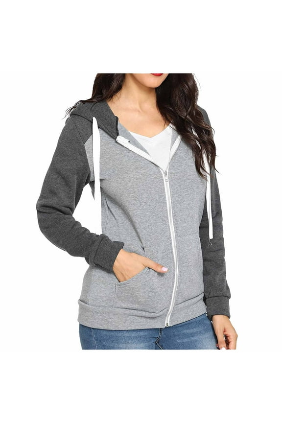 APEXFWDT Women's Color Block Zip Up Hoodie Sweatshirt Casual Long Sleeve Drawstring Jacket Sweater with Pockets Fashion S-3XL