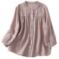 thumbnail image 1 of APEXFWDT Women's Cotton Linen Babydoll Top Long Sleeve Button Front Ruffled Blouse Crew Neck Loose Fit Top,L,Purple, 1 of 3
