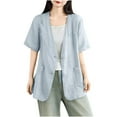 thumbnail image 1 of APEXFWDT Women's Cotton Linen Short Sleeve Cardigan Coat V Neck Button Blazer Jacket for Spring and Summer,L,Blue, 1 of 7