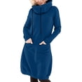 thumbnail image 1 of APEXFWDT Women's Cowl Neck Sweatshirt Dress Light Fleece Drawstring Long Sleeve Pullover Fall Winter Solid Long Sweatshirt with Pockets,M,Blue, 1 of 7