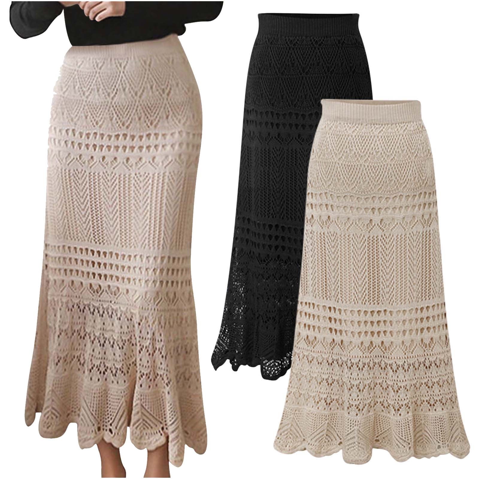 APEXFWDT Women's Crochet Knit Maxi Skirt Stretched High APEXFWDT Women's Crochet Knit Maxi Skirt Stretched High