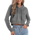 thumbnail image 1 of APEXFWDT Women's Cropped Hoodie Jacket Stylish Long Sleeve Athletic Pullover Sweatshirt with Pockets Casual Outerwear,S,Gray, 1 of 9