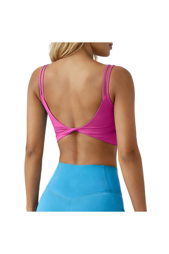 Women's Cropped Workout Tank Top U-Neck Open Back Yoga Running Sleeveless Top (No Padding) S-3XL