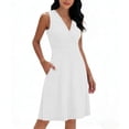 thumbnail image 1 of APEXFWDT Women's Deep V-Neck Sleeveless Dress Slim Fit Midi Dress with Pockets, for Home and Daily Leisure,M,White, 1 of 6