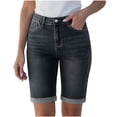 thumbnail image 1 of APEXFWDT Women's Denim Bermuda Shorts Mid-Rise Stretchy Slim Fit Jean Shorts with Pockets,L,Black, 1 of 9