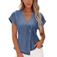 thumbnail image 1 of APEXFWDT Women's Denim Vest V Neck One Button Cap Sleeve Casual Summer Jean Top,L,Blue, 1 of 6