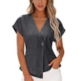 thumbnail image 1 of APEXFWDT Women's Denim Vest V Neck One Button Cap Sleeve Casual Summer Jean Top,XXL,Dark Gray, 1 of 6