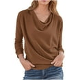thumbnail image 1 of APEXFWDT Women's Fall Top Cowl Neck Long Sleeve Blouse Casual Stylish Solid Color Top Office & Daily Wear,XXL,Brown, 1 of 5