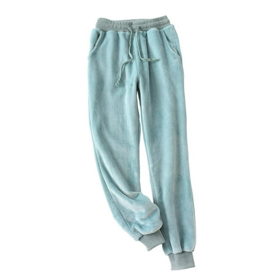 APEXFWDT Women's Fall/Winter Flannel Cuffed Sleep Pants Fleece Drawstring Elastic Waist Lounge Pajama Pants with Pockets,L,Green