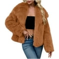 thumbnail image 1 of APEXFWDT Women's Faux Furry Coat Lapel Warm Cardigan Jacket Fluffy Long Sleeve Shaggy Outerwear for Winter Holiday Parties & Evening Dates,XL,Brown, 1 of 7