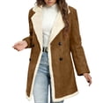 thumbnail image 1 of APEXFWDT Women's Faux Suede Winter Jacket with Shearling Lining Notched Collar Double-Breasted Overcoat Mid-Length Warm Outerwear,S,Brown, 1 of 9