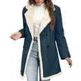 thumbnail image 1 of APEXFWDT Women's Faux Suede Winter Jacket with Shearling Lining Notched Collar Double-Breasted Overcoat Mid-Length Warm Outerwear,S,Dark Blue, 1 of 9