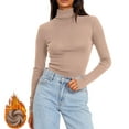 thumbnail image 1 of APEXFWDT Women's Fitted Turtleneck Thermal Top Long Sleeve Light Fleece Base Layer Solid Innerwear for Cold Weather,M,Khaki, 1 of 8