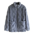 thumbnail image 1 of APEXFWDT Women's Flannel Fleece Bed Jacket Loungewear Warm Winter Zip-Up Stand Collar Sleep Coat Homewear,L,Blue, 1 of 6