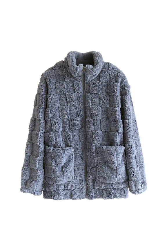 APEXFWDT Women's Flannel Fleece Bed Jacket Loungewear Warm Winter Zip-Up Stand Collar Sleep Coat Homewear,XL,Blue