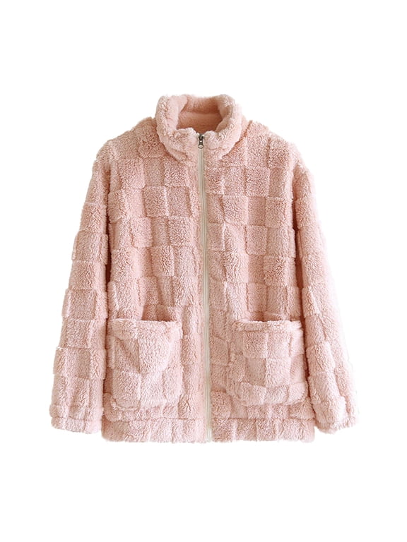 Women's Flannel Fleece Bed Jacket Loungewear Warm Winter Zip-Up Stand Collar Sleep Coat Homewear