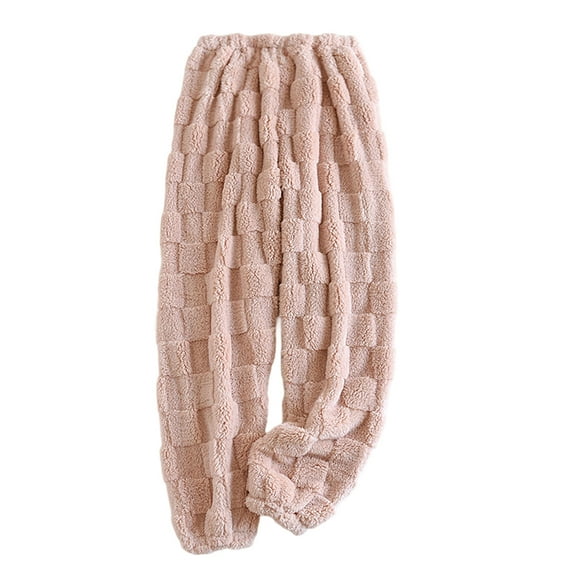 APEXFWDT Women's Flannel Sleep Pants - Plaid Fleece Plush Warm Loose Loungewear Elastic Waist Home Pajamas,L,Pink