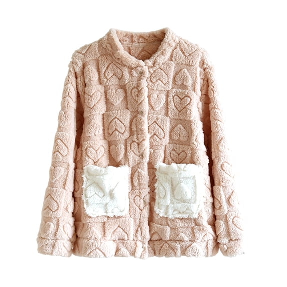 APEXFWDT Women’s Fleece Bed Jacket Button Down Color Block House Coat Sleeping Bed Jackets with Pockets