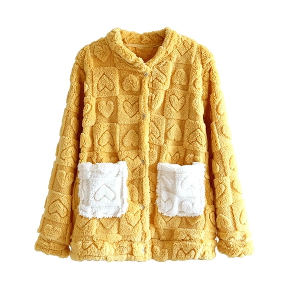 APEXFWDT Women’s Fleece Bed Jacket Button Down Color Block House Coat Sleeping Bed Jackets with Pockets