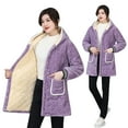 thumbnail image 1 of APEXFWDT Women's Fleece Bed Jacket Stylish Long Sleeves Hooded Jacket Warm Front Button Fleece Home Coat Outerwear with Pcokets for Women Homewear, 1 of 9