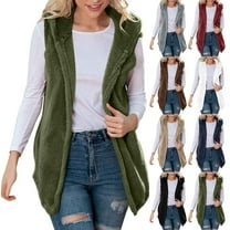 APEXFWDT Women's Fleece Hooded Vest Sleeveless Warm Winter Cardigan Jacket Outerwear for Daily Wear,XXL,White