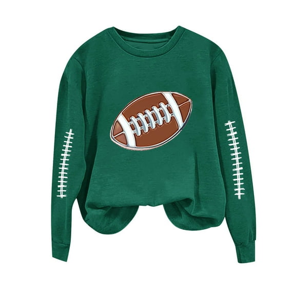 APEXFWDT Women's Football Print Sweatshirt Light Fleece Casual Long Sleeve Pullover Crew Neck Game Sweatshirt,M,Army Green