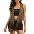 thumbnail image 1 of APEXFWDT Women's Fringe Vest Sleeveless V-Neck Cutout Open Front Vest Casual Retro Western Cowgirl Crop Top,L,Coffee, 1 of 9