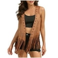 thumbnail image 1 of APEXFWDT Women's Fringe Vest Sleeveless V-Neck Cutout Open Front Vest Casual Retro Western Cowgirl Crop Top,XL,Brown, 1 of 6