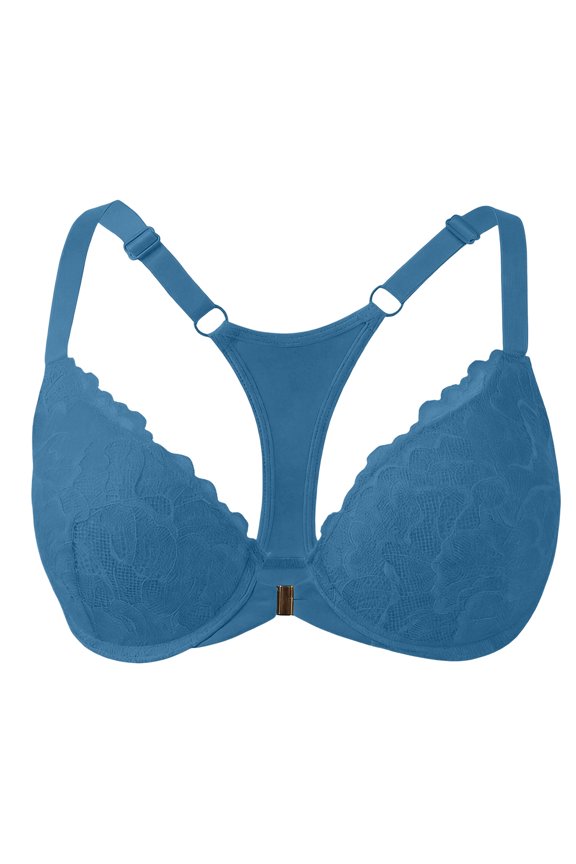 Women's Front Closure Bra Full Coverage Lace Racerback Bra Posture Underwire Unlined Bra
