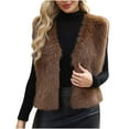 thumbnail image 1 of APEXFWDT Women's Furry Short Vest - V-Neck Warm Fluffy Vest Sleeveless Shaggy Cardigan Jacket for Winter Holiday Party & Evening Dinner Dates,S,Brown, 1 of 6