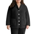 thumbnail image 1 of APEXFWDT Women's Fuzzy Button Front Bed Jacket Long Sleeve V Neck Soft Fleece Lounge Jacket with Pockets Sleepwear,S,Black, 1 of 9