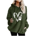 thumbnail image 1 of APEXFWDT Women's Fuzzy Hooded Sweatshirt Heart Print Drawstring Hoodie Long Sleeve Loose Pullover Top with Pockets,L,Army Green, 1 of 6