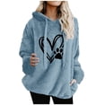 thumbnail image 1 of APEXFWDT Women's Fuzzy Hooded Sweatshirt Heart Print Drawstring Hoodie Long Sleeve Loose Pullover Top with Pockets,M,Blue, 1 of 6