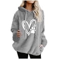 thumbnail image 1 of APEXFWDT Women's Fuzzy Hooded Sweatshirt Heart Print Drawstring Hoodie Long Sleeve Loose Pullover Top with Pockets,S,Gray, 1 of 6