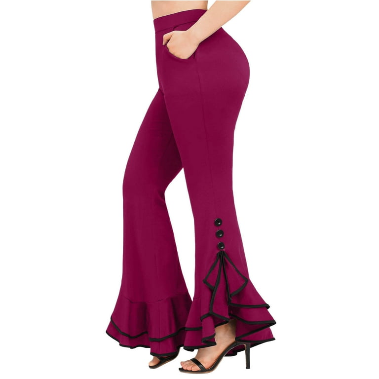 APEXFWDT Women's Gothic Pants Ruffle Hem Goth Bell Bottom Pants