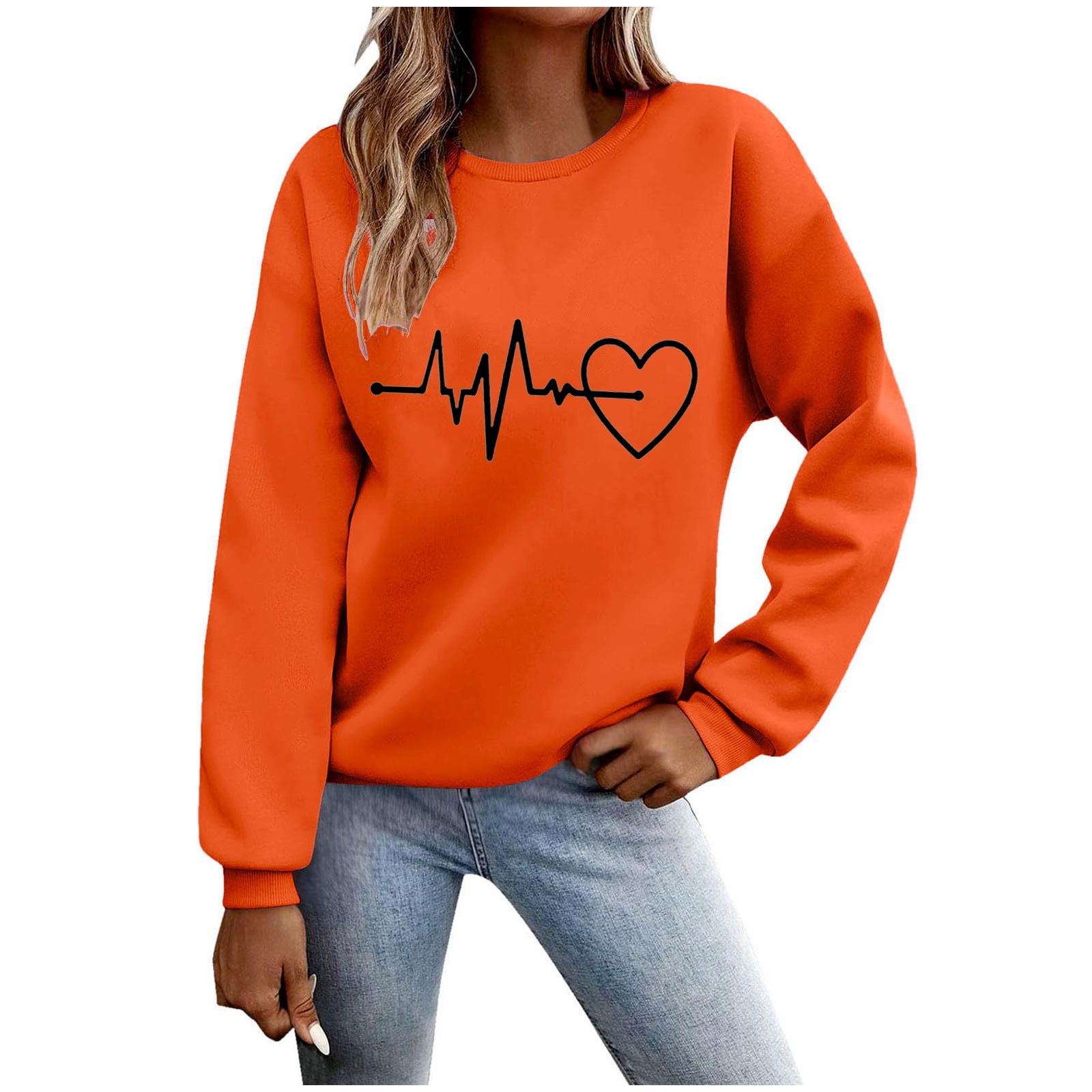 Women Heart Graphic Wide Long Sleeve Sweatshirts