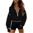 thumbnail image 1 of APEXFWDT Women's Half-Zip Hoodie Drop Shoulder Long Sleeve Hooded Sweatshirt Casual Cropped Sweatshirt Pullover, 1 of 6