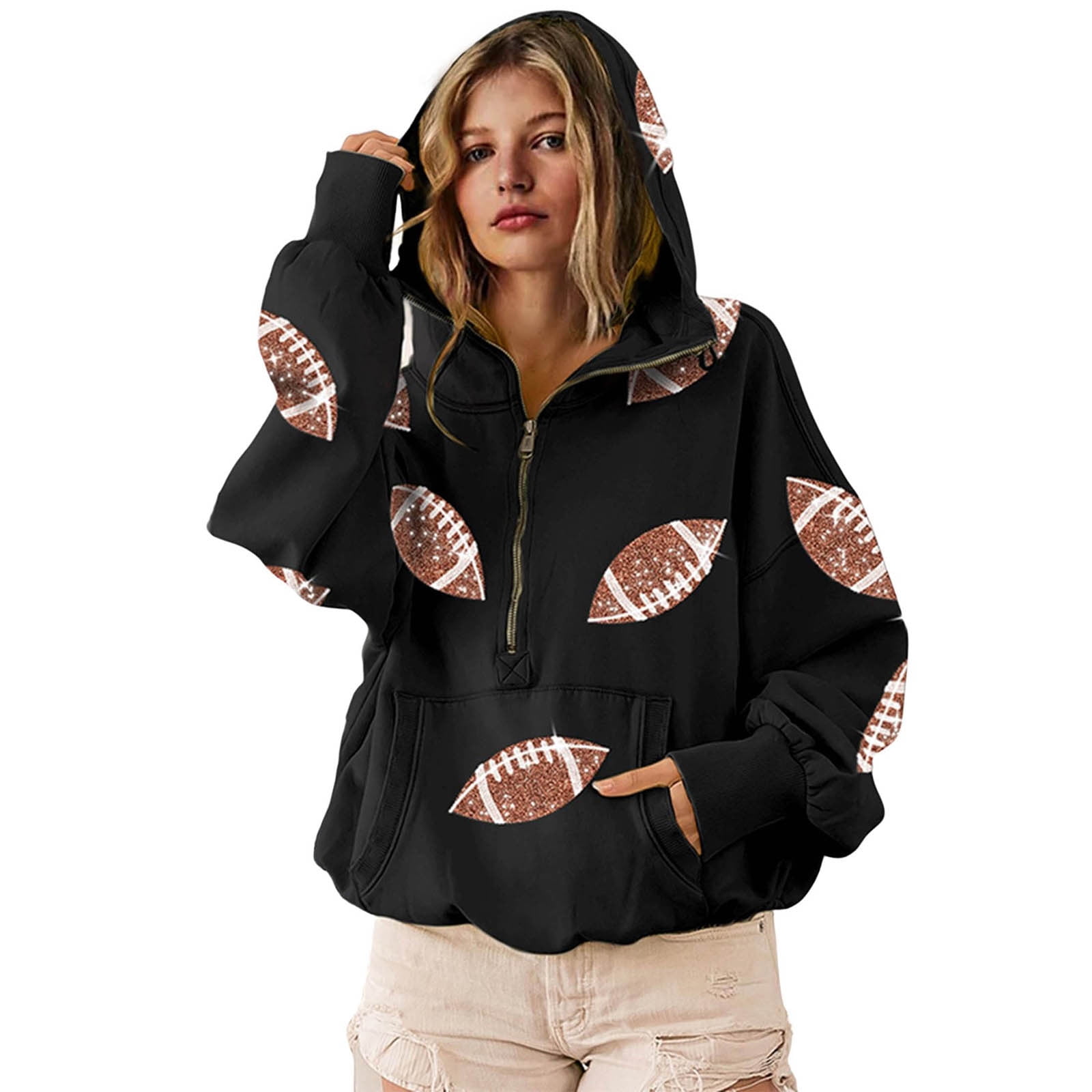 Black Rugby game day Graphic Pullover Sweatshirt