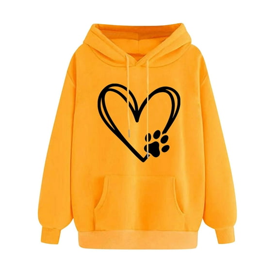 APEXFWDT Women's Heart Pocket Hoodie Drop Shoulder Fleece Sweatshirt with Kangaroo Pocket & Matching Hood,L,Yellow