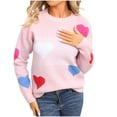 thumbnail image 1 of APEXFWDT Women's Heart Print Sweater Crew Neck Long Sleeve Pullover Knit Top, Stylish Casual Wear,S,Pink, 1 of 6