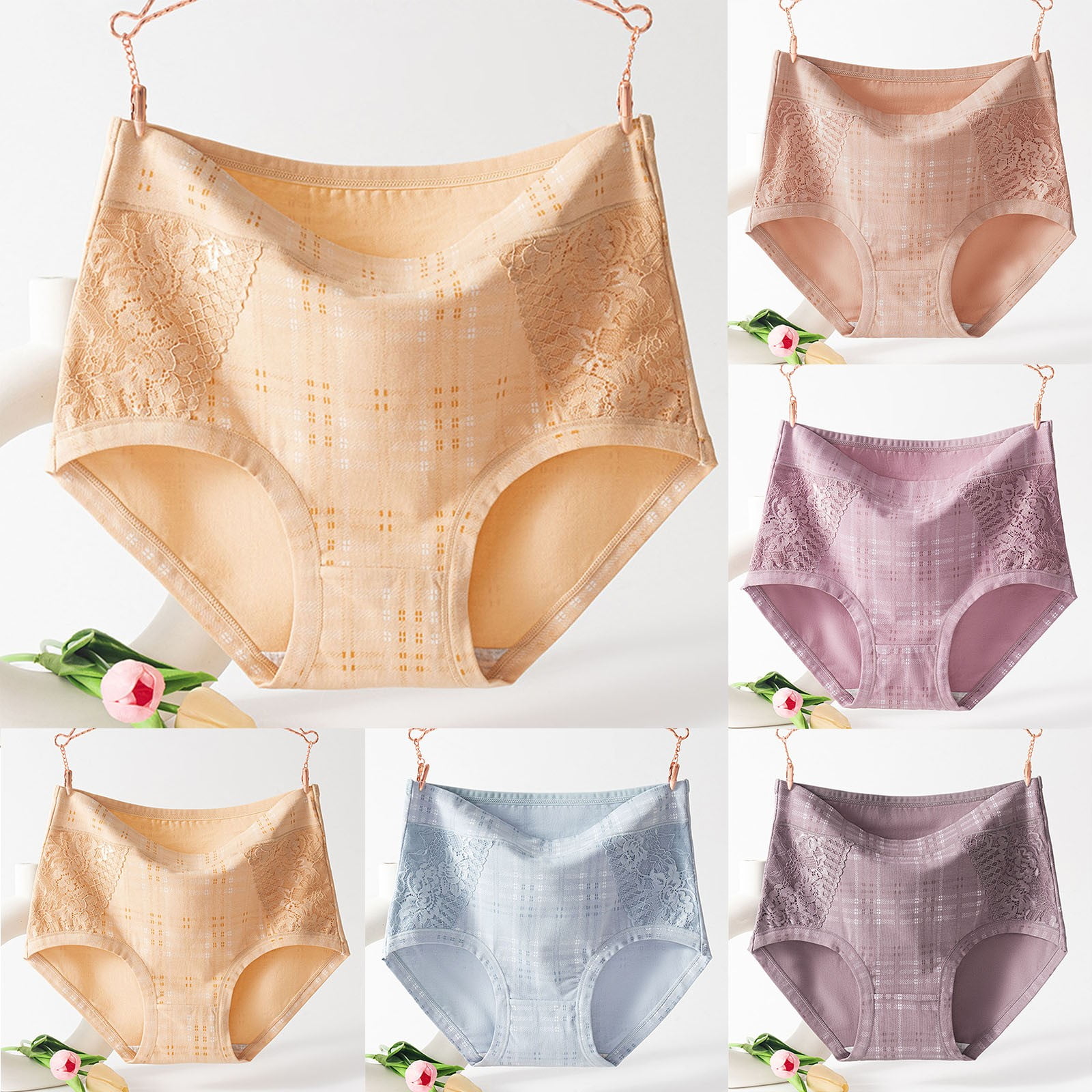 APEXFWDT Women's High Waist Lace Panties Comfortable Soft Breathable Briefs Ladies Plus Size