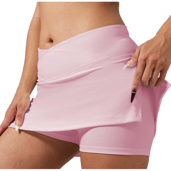 APEXFWDT Women's High Waist Yoga Tennis Skorts with Shorts Liner Quick Dry Active Skirts,M,Pink