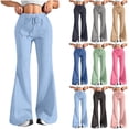 thumbnail image 1 of APEXFWDT Women's High-Waisted Flare Sweatpants Loose Drawstring Jogger Pants Elastic Waist Bell Bottom Sweatpants for Weekend Brunch Dates,L,Blue, 1 of 8