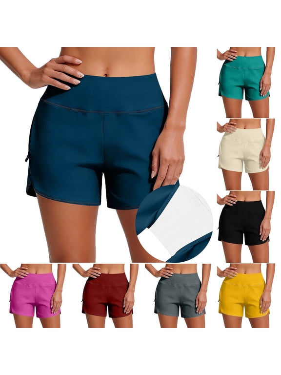 Women's High Waisted Swim Board Shorts UPF 50+ Quick Dry Swim Bottom With Zipper Pockets,L,Army Green