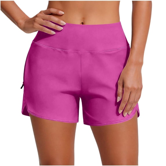 APEXFWDT Women's High Waisted Swim Board Shorts UPF 50+ Quick Dry Swim Bottom With Zipper Pockets,XXL,Pink