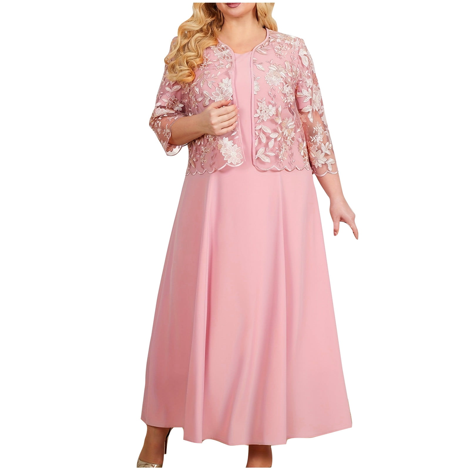 新品・未使用タグ付き　Full Of Love Long Dress Sheath Illusion Neck 3/4 Sleeves Knee-Length Satin Mother Of